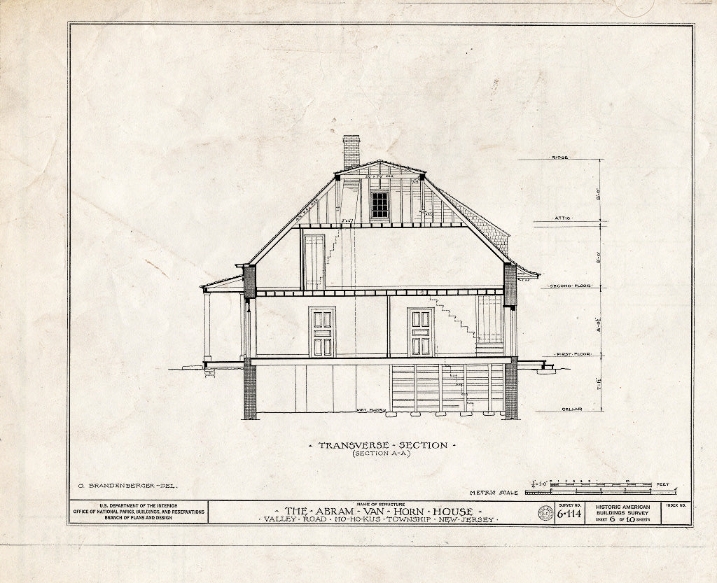 Historic Pictoric : Blueprint HABS NJ,2-MAWA.V,1- (Sheet 6 of 10) - Abram Van Horn House, Valley Road, Ho-Ho-Kus, Bergen County, NJ