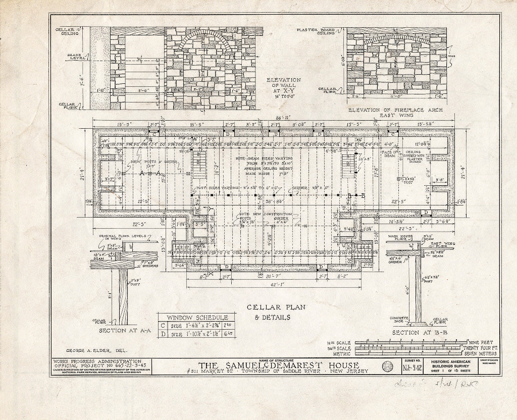 Historic Pictoric : Blueprint HABS NJ,2-,1- (Sheet 1 of 18) - Samuel C. Demarest House, 511 Market Street, Saddle River, Bergen County, NJ