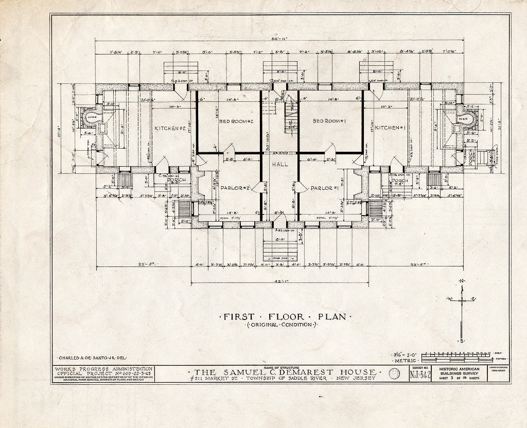 Historic Pictoric : Blueprint HABS NJ,2-,1- (Sheet 3 of 18) - Samuel C. Demarest House, 511 Market Street, Saddle River, Bergen County, NJ