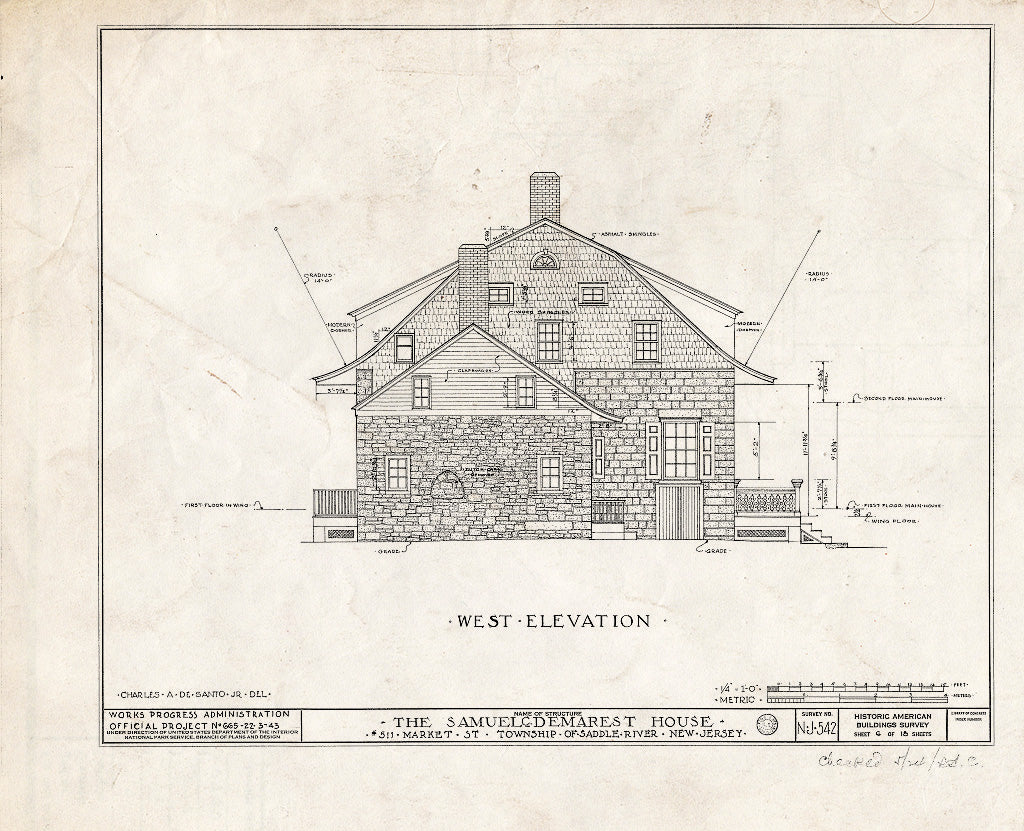 Historic Pictoric : Blueprint HABS NJ,2-,1- (Sheet 6 of 18) - Samuel C. Demarest House, 511 Market Street, Saddle River, Bergen County, NJ