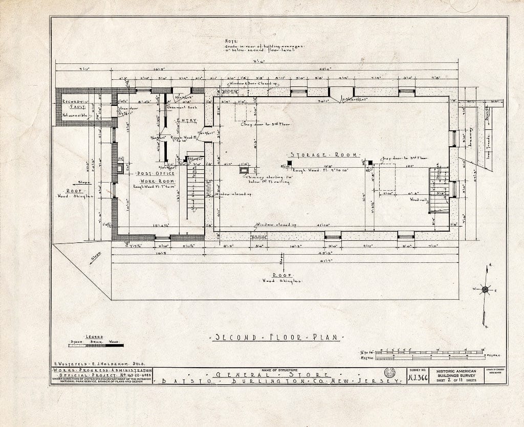 Historic Pictoric : Blueprint HABS NJ,3-BATO,8- (Sheet 2 of 11) - General Store & Post Office, Batsto, Burlington County, NJ