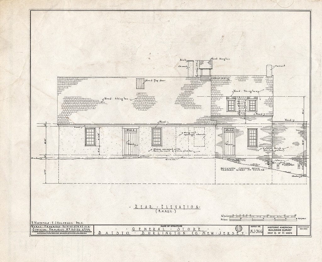 Historic Pictoric : Blueprint HABS NJ,3-BATO,8- (Sheet 6 of 11) - General Store & Post Office, Batsto, Burlington County, NJ