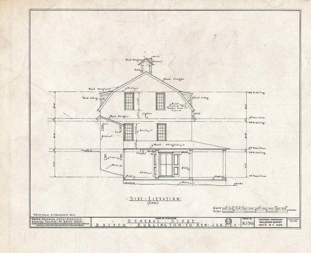 Historic Pictoric : Blueprint HABS NJ,3-BATO,8- (Sheet 8 of 11) - General Store & Post Office, Batsto, Burlington County, NJ
