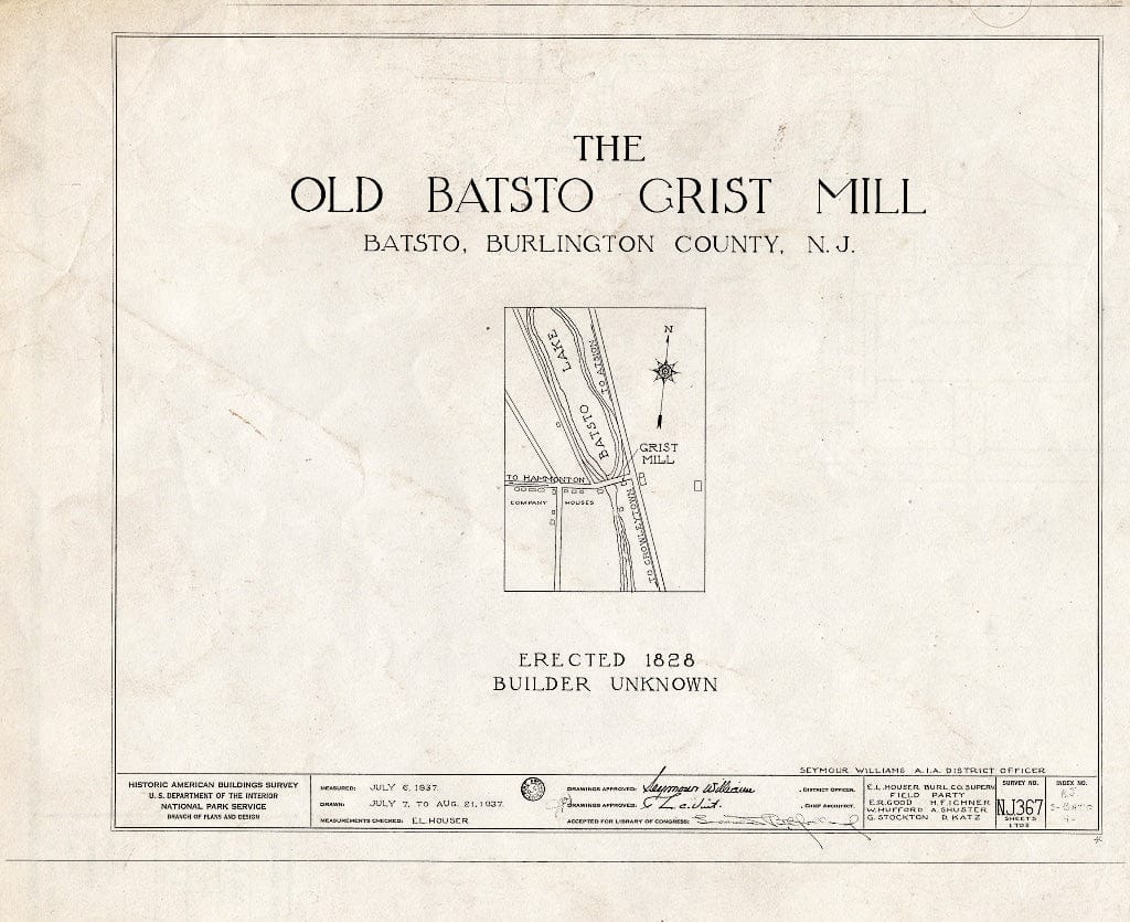 Historic Pictoric : Blueprint HABS NJ,3-BATO,9- (Sheet 0 of 9) - Richards Grist Mill, Batsto, Burlington County, NJ