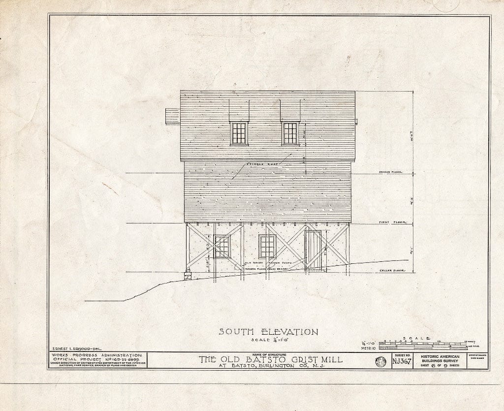 Historic Pictoric : Blueprint HABS NJ,3-BATO,9- (Sheet 6 of 9) - Richards Grist Mill, Batsto, Burlington County, NJ