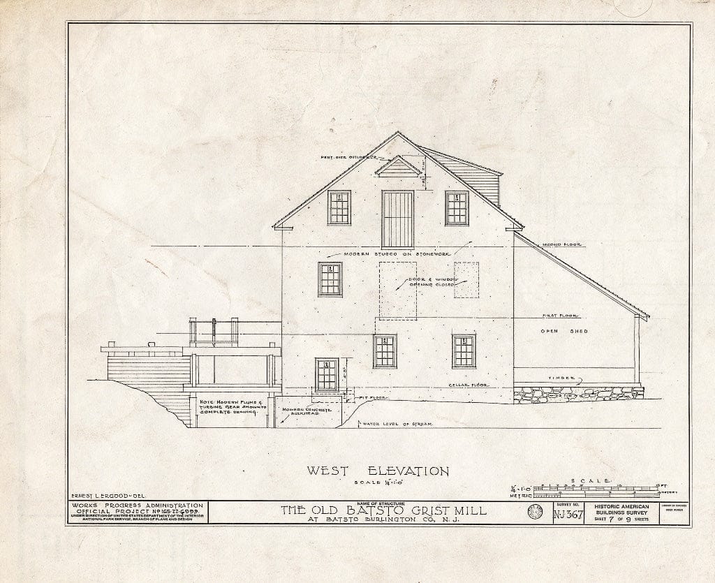 Historic Pictoric : Blueprint HABS NJ,3-BATO,9- (Sheet 7 of 9) - Richards Grist Mill, Batsto, Burlington County, NJ