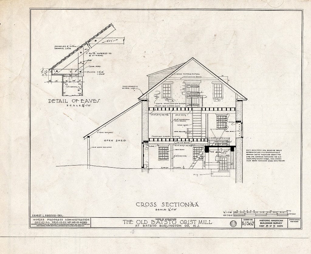 Historic Pictoric : Blueprint HABS NJ,3-BATO,9- (Sheet 8 of 9) - Richards Grist Mill, Batsto, Burlington County, NJ