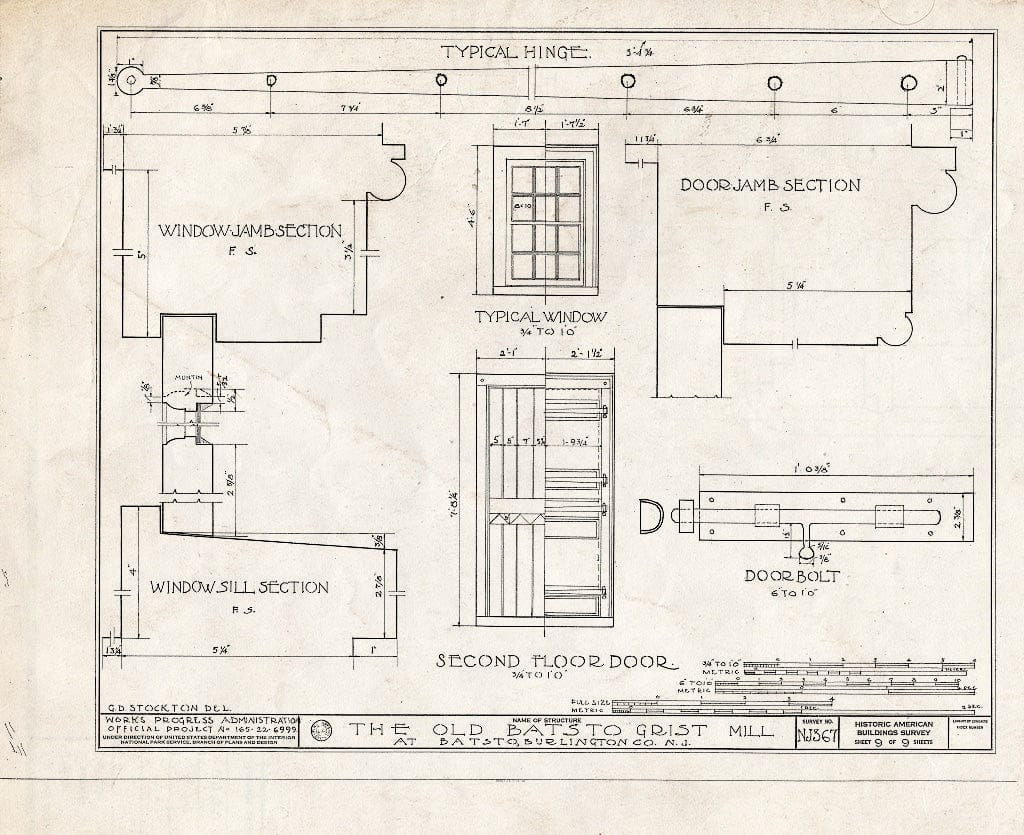 Historic Pictoric : Blueprint HABS NJ,3-BATO,9- (Sheet 9 of 9) - Richards Grist Mill, Batsto, Burlington County, NJ