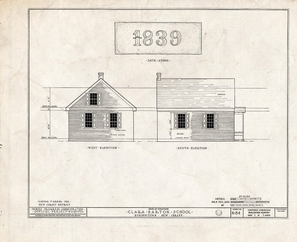 Historic Pictoric : Blueprint HABS NJ,3-Bord,2- (Sheet 2 of 3) - Clara Barton School, 142 Crosswicks & Burlington Streets, Bordentown, Burlington County, NJ