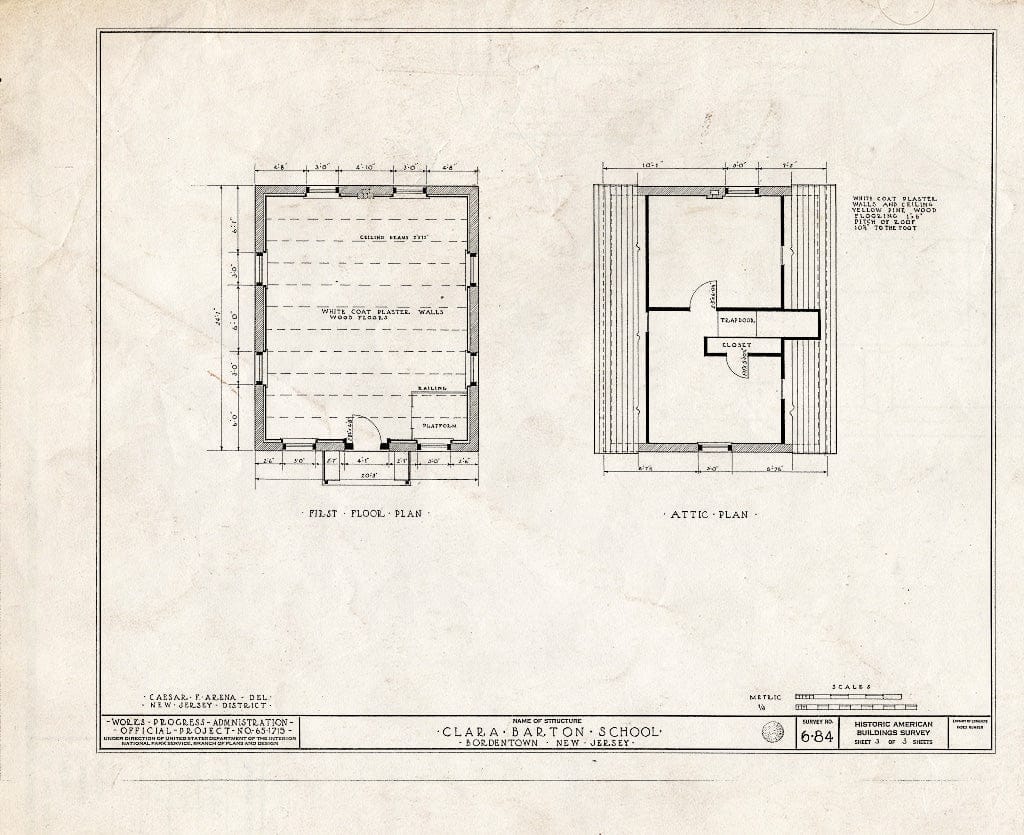 Historic Pictoric : Blueprint HABS NJ,3-Bord,2- (Sheet 3 of 3) - Clara Barton School, 142 Crosswicks & Burlington Streets, Bordentown, Burlington County, NJ