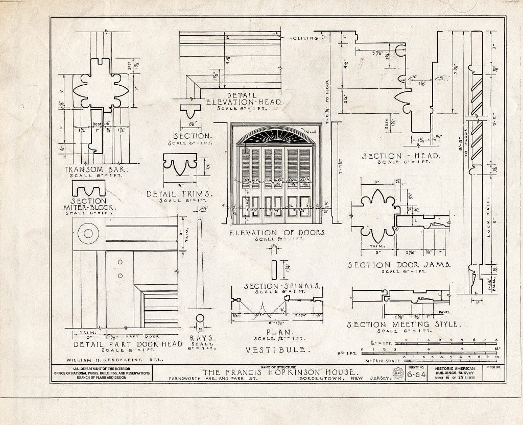 Historic Pictoric : Blueprint HABS NJ,3-Bord,1- (Sheet 6 of 15) - Francis Hopkinson House, Park Street & Farnsworth Avenue, Bordentown, Burlington County, NJ