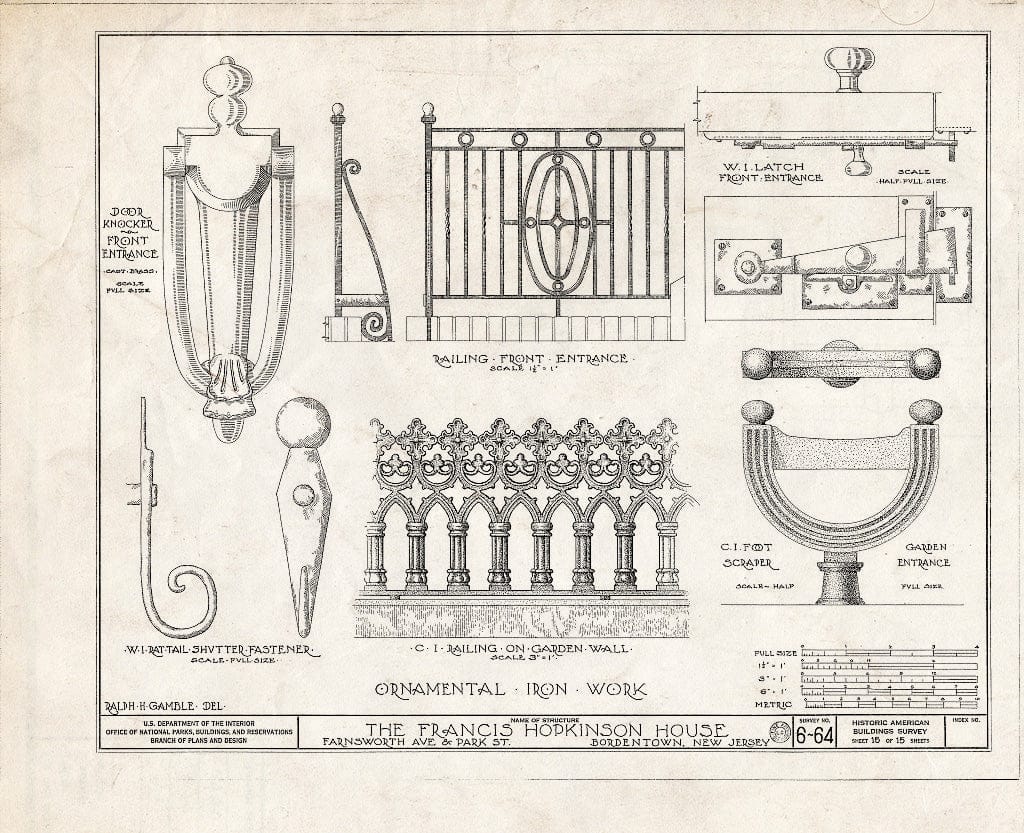 Historic Pictoric : Blueprint HABS NJ,3-Bord,1- (Sheet 15 of 15) - Francis Hopkinson House, Park Street & Farnsworth Avenue, Bordentown, Burlington County, NJ