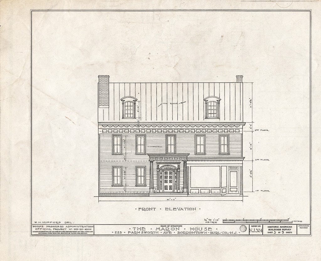 Historic Pictoric : Blueprint HABS NJ,3-Bord,7- (Sheet 3 of 9) - John Lovell-Maron House, 223 Farnsworth Avenue, Bordentown, Burlington County, NJ