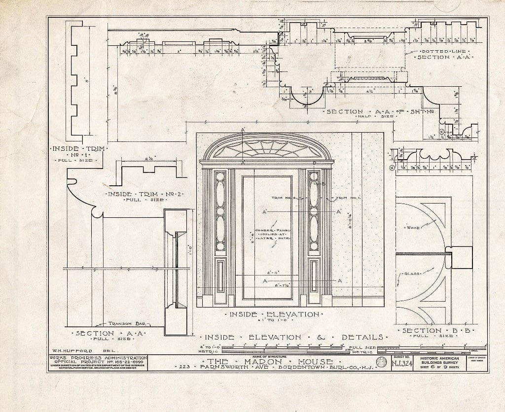 Historic Pictoric : Blueprint HABS NJ,3-Bord,7- (Sheet 6 of 9) - John Lovell-Maron House, 223 Farnsworth Avenue, Bordentown, Burlington County, NJ