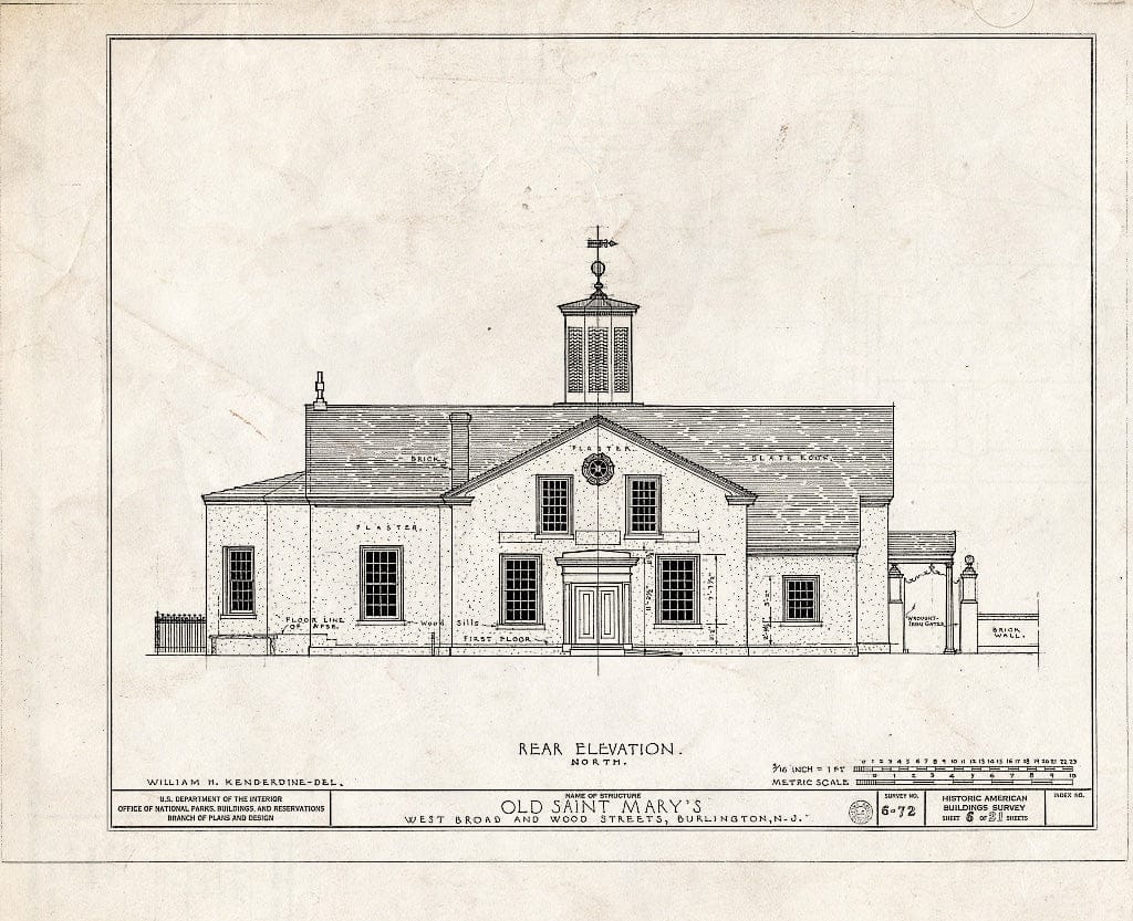 Historic Pictoric : Blueprint HABS NJ,3-BURL,1- (Sheet 6 of 21) - Old St. Mary's Church, West Broad & Wood Streets, Burlington, Burlington County, NJ