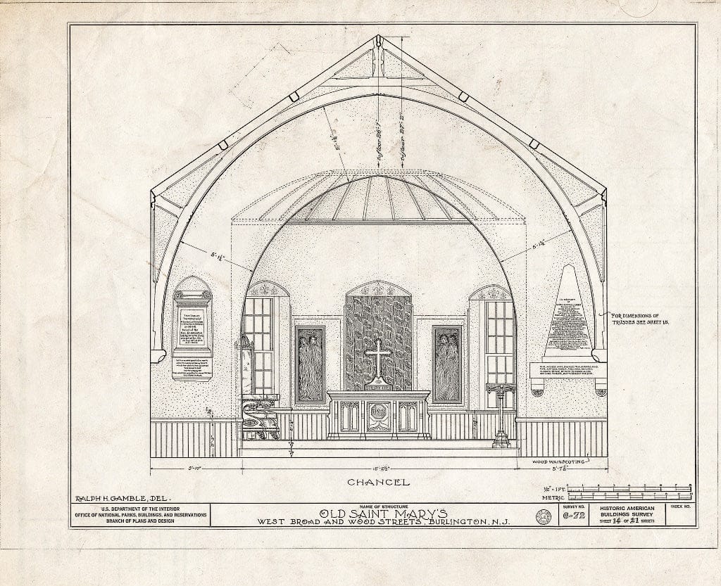 Historic Pictoric : Blueprint HABS NJ,3-BURL,1- (Sheet 14 of 21) - Old St. Mary's Church, West Broad & Wood Streets, Burlington, Burlington County, NJ