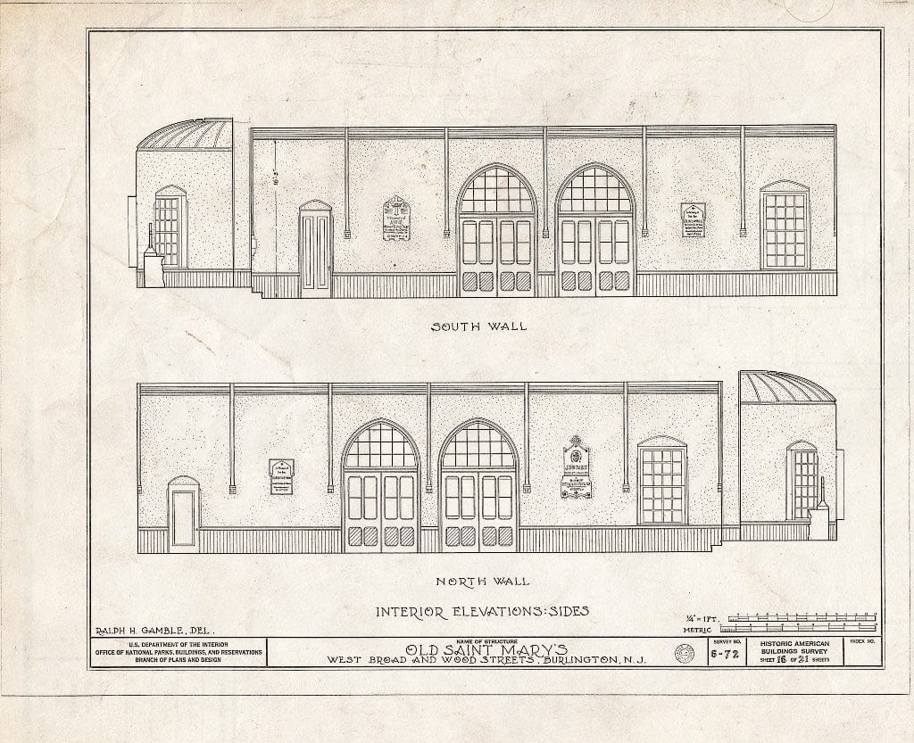 Historic Pictoric : Blueprint HABS NJ,3-BURL,1- (Sheet 16 of 21) - Old St. Mary's Church, West Broad & Wood Streets, Burlington, Burlington County, NJ