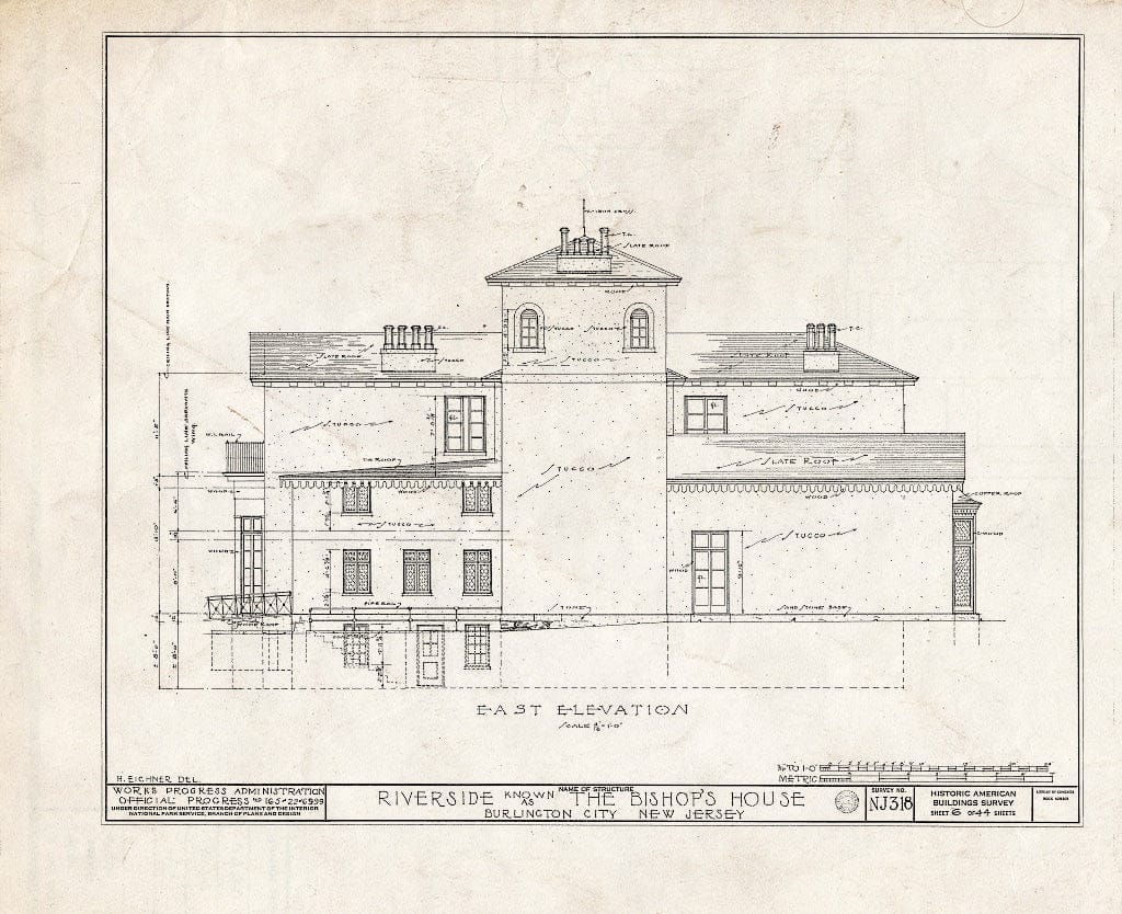 Historic Pictoric : Blueprint HABS NJ,3-BURL,3- (Sheet 6 of 44) - Riverside, West Delaware Street, Burlington, Burlington County, NJ