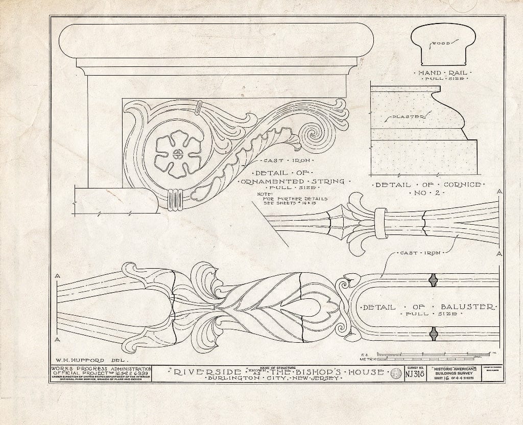 Historic Pictoric : Blueprint HABS NJ,3-BURL,3- (Sheet 16 of 44) - Riverside, West Delaware Street, Burlington, Burlington County, NJ