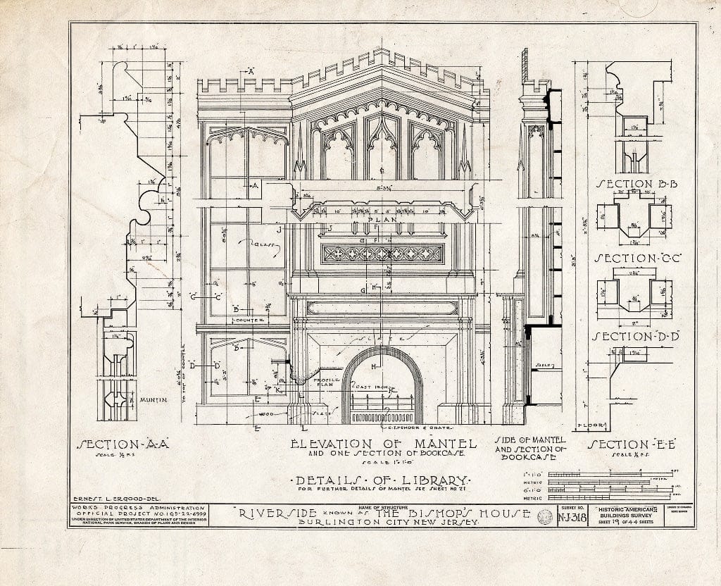 Historic Pictoric : Blueprint HABS NJ,3-BURL,3- (Sheet 19 of 44) - Riverside, West Delaware Street, Burlington, Burlington County, NJ