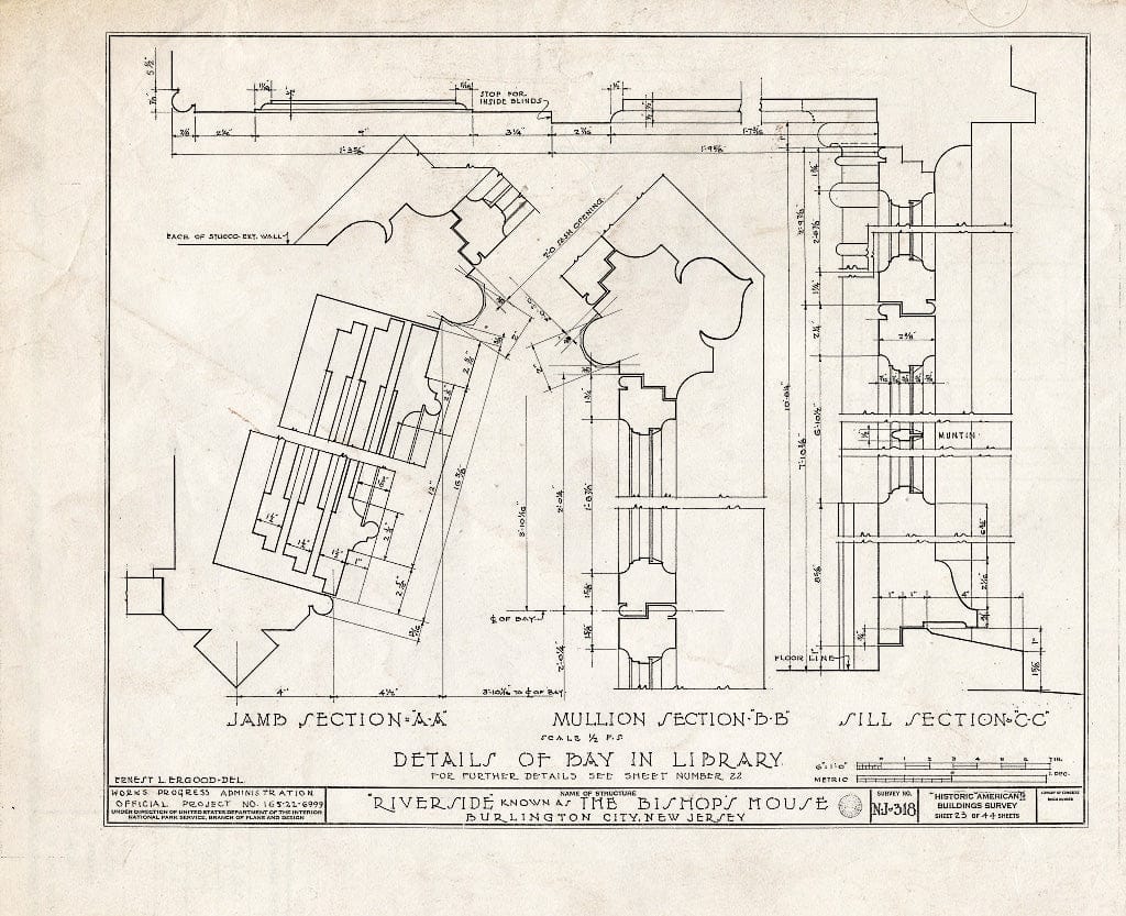 Historic Pictoric : Blueprint HABS NJ,3-BURL,3- (Sheet 23 of 44) - Riverside, West Delaware Street, Burlington, Burlington County, NJ