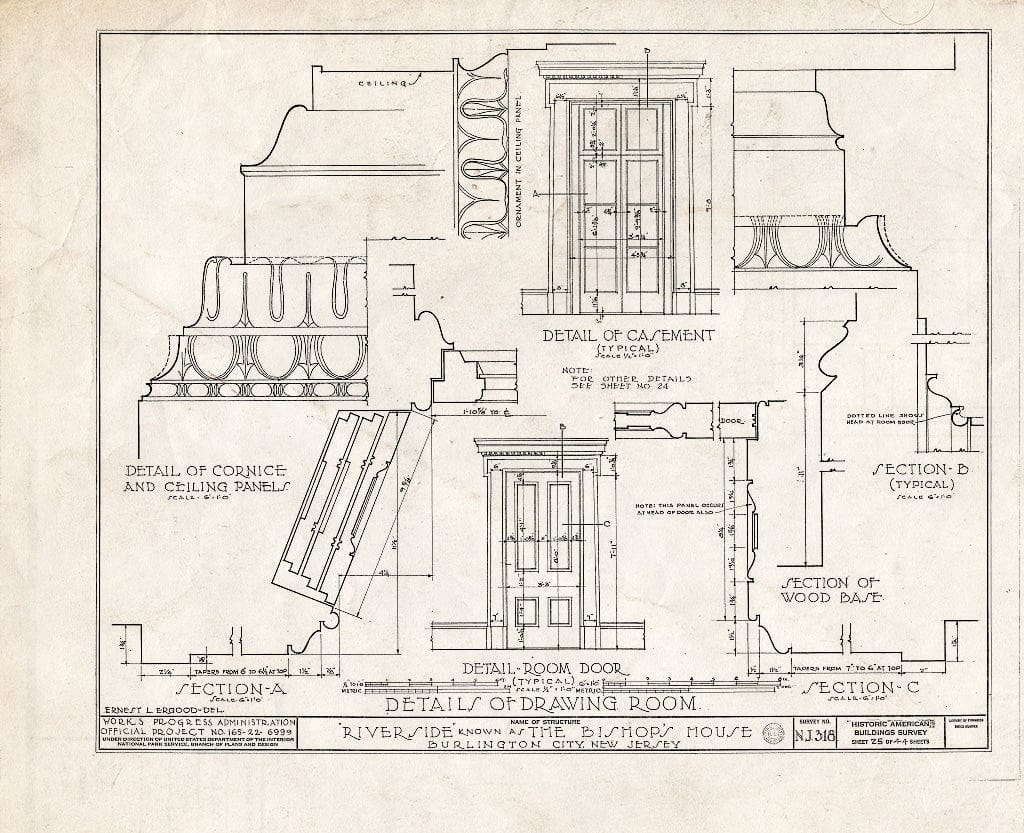 Historic Pictoric : Blueprint HABS NJ,3-BURL,3- (Sheet 25 of 44) - Riverside, West Delaware Street, Burlington, Burlington County, NJ
