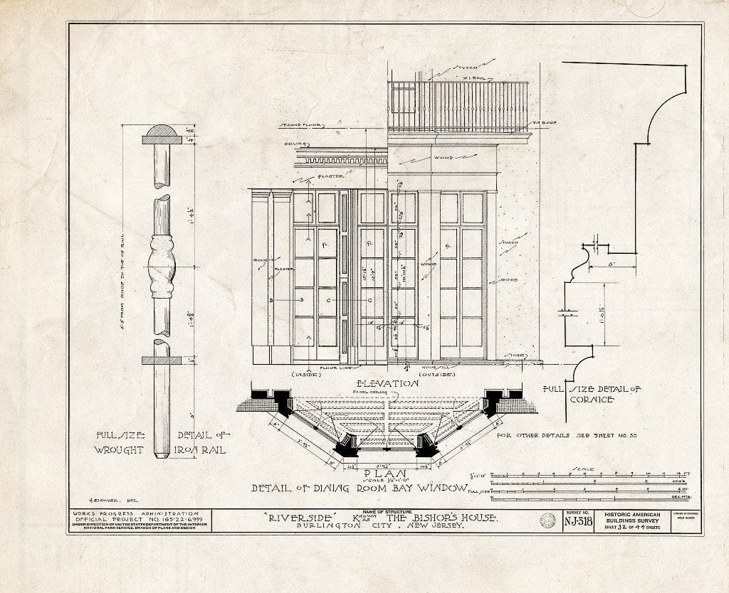 Historic Pictoric : Blueprint HABS NJ,3-BURL,3- (Sheet 32 of 44) - Riverside, West Delaware Street, Burlington, Burlington County, NJ