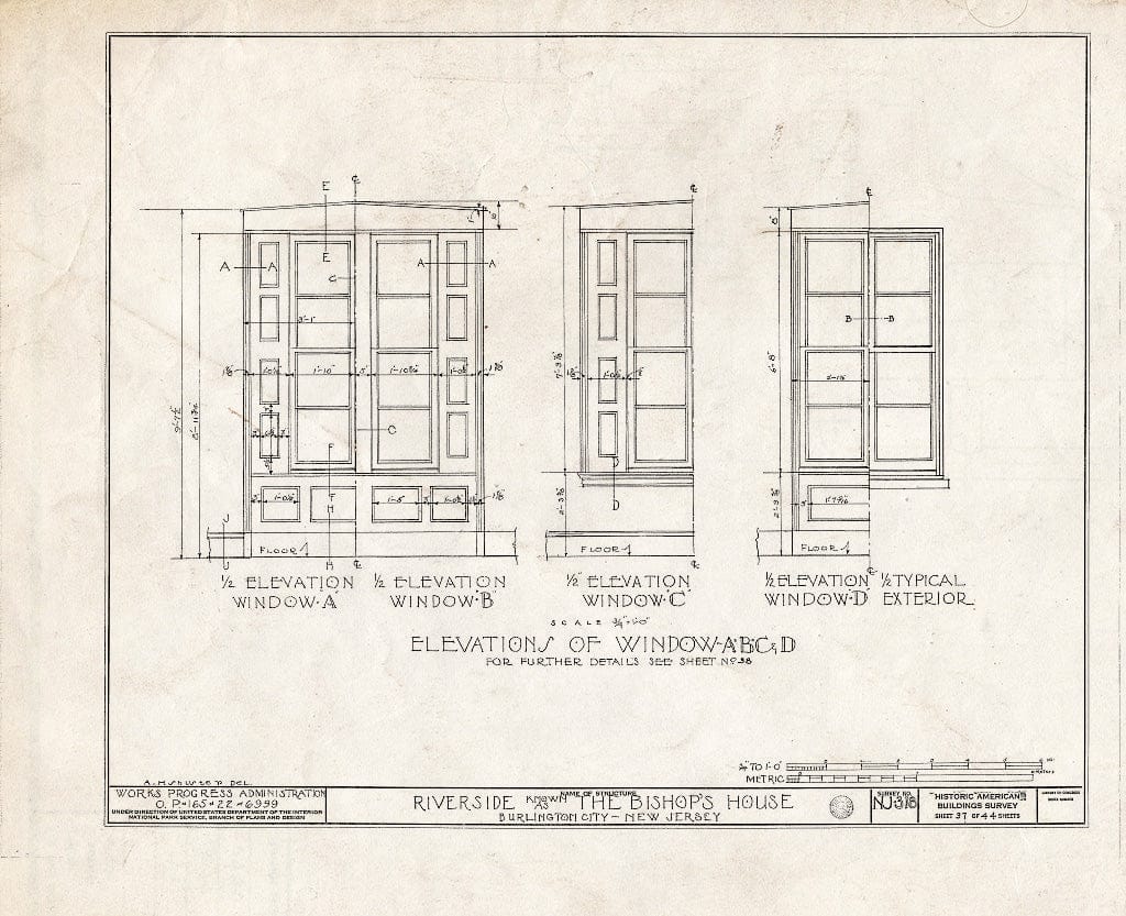 Historic Pictoric : Blueprint HABS NJ,3-BURL,3- (Sheet 37 of 44) - Riverside, West Delaware Street, Burlington, Burlington County, NJ