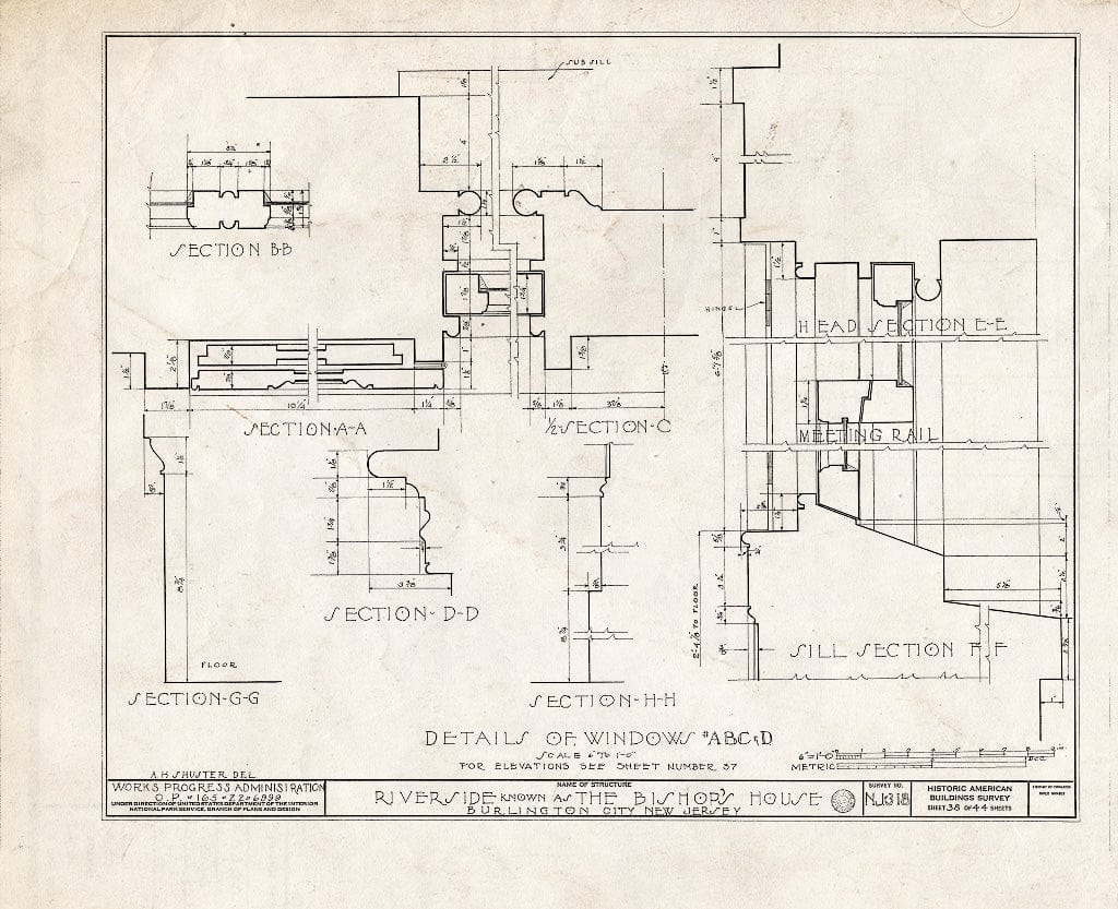 Historic Pictoric : Blueprint HABS NJ,3-BURL,3- (Sheet 38 of 44) - Riverside, West Delaware Street, Burlington, Burlington County, NJ