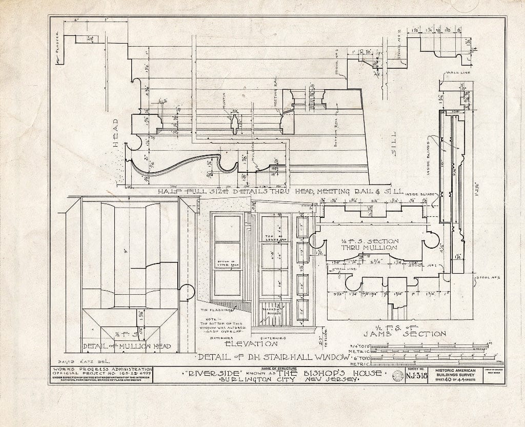 Historic Pictoric : Blueprint HABS NJ,3-BURL,3- (Sheet 40 of 44) - Riverside, West Delaware Street, Burlington, Burlington County, NJ
