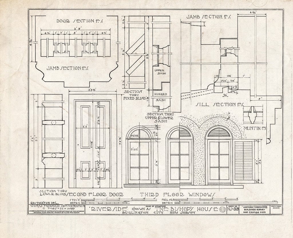 Historic Pictoric : Blueprint HABS NJ,3-BURL,3- (Sheet 44 of 44) - Riverside, West Delaware Street, Burlington, Burlington County, NJ