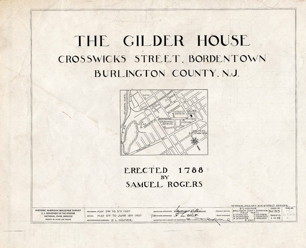 Historic Pictoric : Blueprint HABS NJ,3-Bord,4- (Sheet 0 of 22) - Richard Watson-Gilder House, Bordentown, Burlington County, NJ