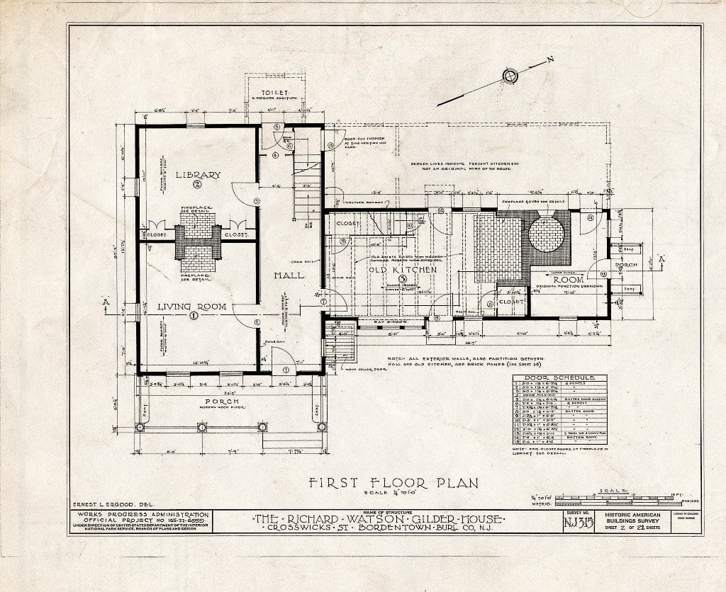 Historic Pictoric : Blueprint HABS NJ,3-Bord,4- (Sheet 2 of 22) - Richard Watson-Gilder House, Bordentown, Burlington County, NJ