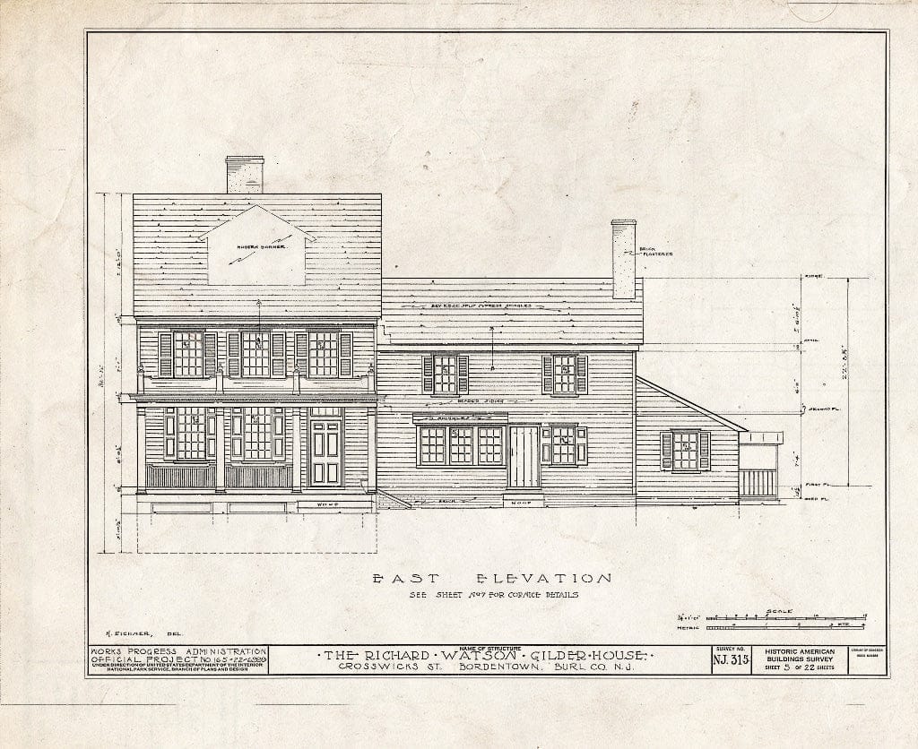 Historic Pictoric : Blueprint HABS NJ,3-Bord,4- (Sheet 5 of 22) - Richard Watson-Gilder House, Bordentown, Burlington County, NJ