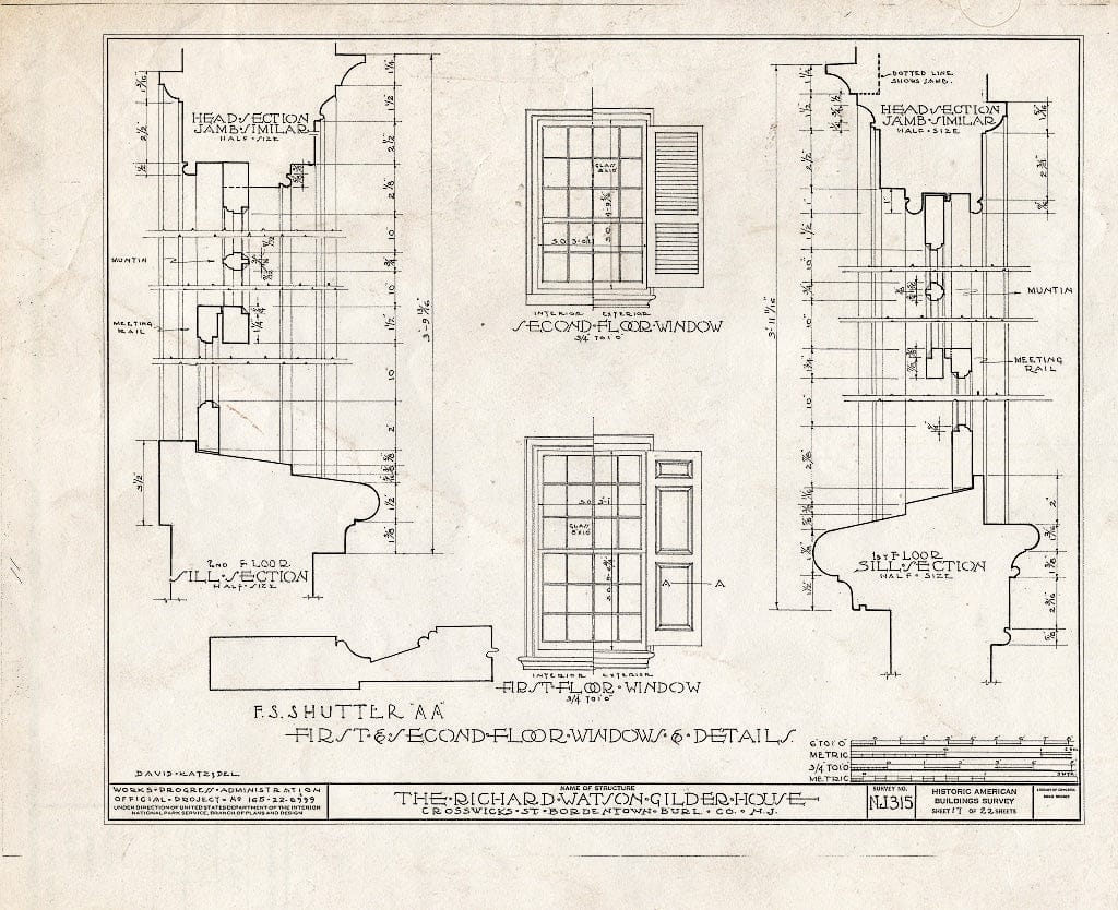 Historic Pictoric : Blueprint HABS NJ,3-Bord,4- (Sheet 17 of 22) - Richard Watson-Gilder House, Bordentown, Burlington County, NJ
