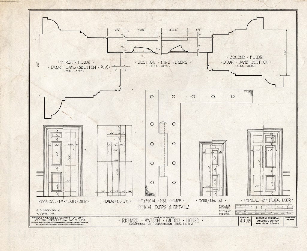 Historic Pictoric : Blueprint HABS NJ,3-Bord,4- (Sheet 18 of 22) - Richard Watson-Gilder House, Bordentown, Burlington County, NJ