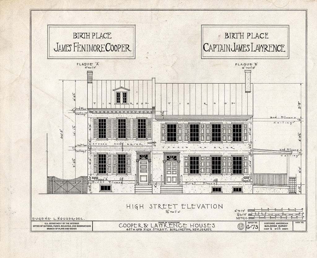 Historic Pictoric : Blueprint HABS NJ,3-BURL,6- (Sheet 2 of 12) - Cooper-Lawrence House, 457-459 High Street, Burlington, Burlington County, NJ