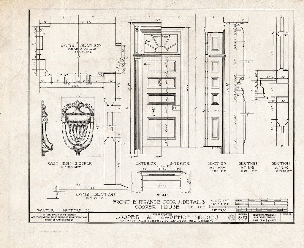Historic Pictoric : Blueprint HABS NJ,3-BURL,6- (Sheet 5 of 12) - Cooper-Lawrence House, 457-459 High Street, Burlington, Burlington County, NJ