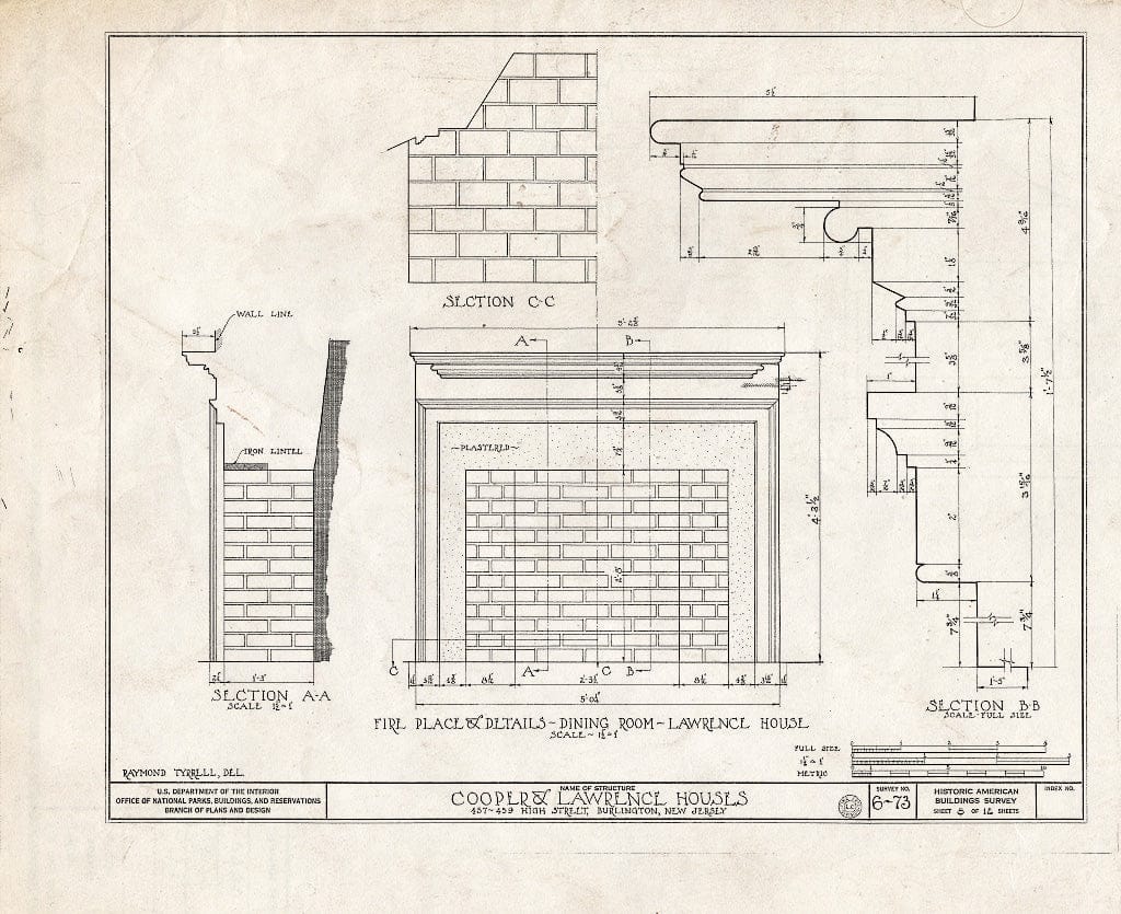 Historic Pictoric : Blueprint HABS NJ,3-BURL,6- (Sheet 8 of 12) - Cooper-Lawrence House, 457-459 High Street, Burlington, Burlington County, NJ