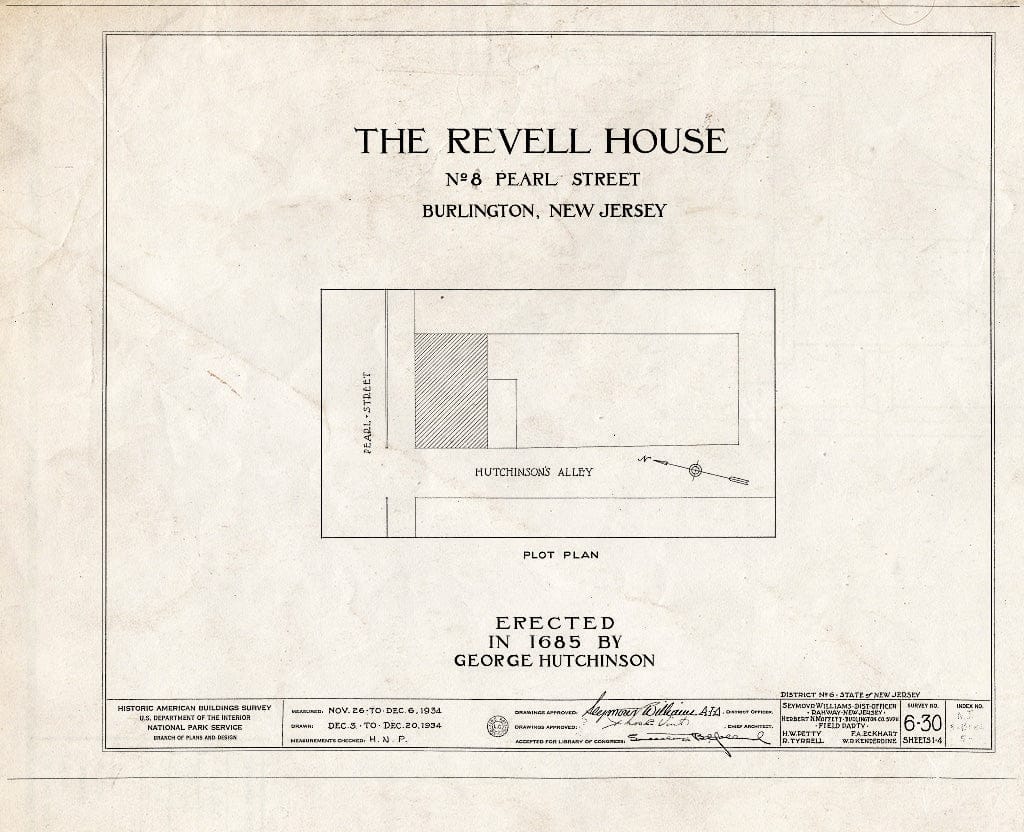 Historic Pictoric : Blueprint HABS NJ,3-BURL,5- (Sheet 0 of 4) - Hutchinson-Revell House, 8 East Pearl Street, Burlington, Burlington County, NJ