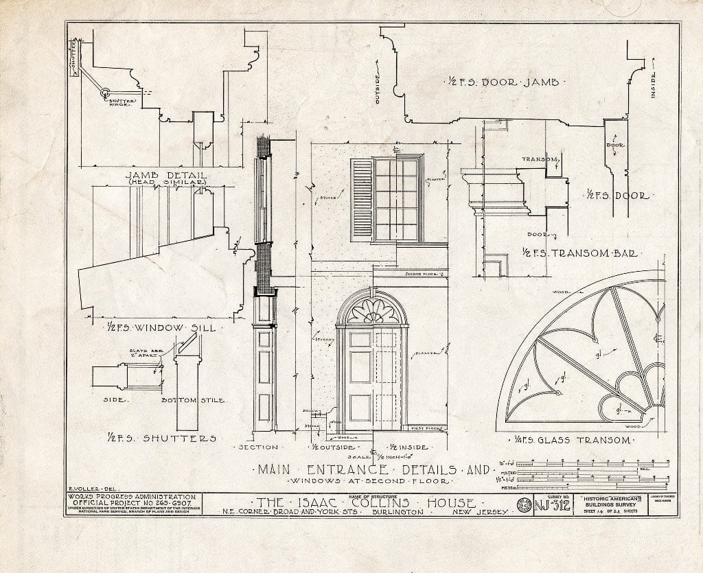 Historic Pictoric : Blueprint HABS NJ,3-BURL,8- (Sheet 14 of 22) - Isaac Neale-Collins House, Broad & York Streets, Burlington, Burlington County, NJ
