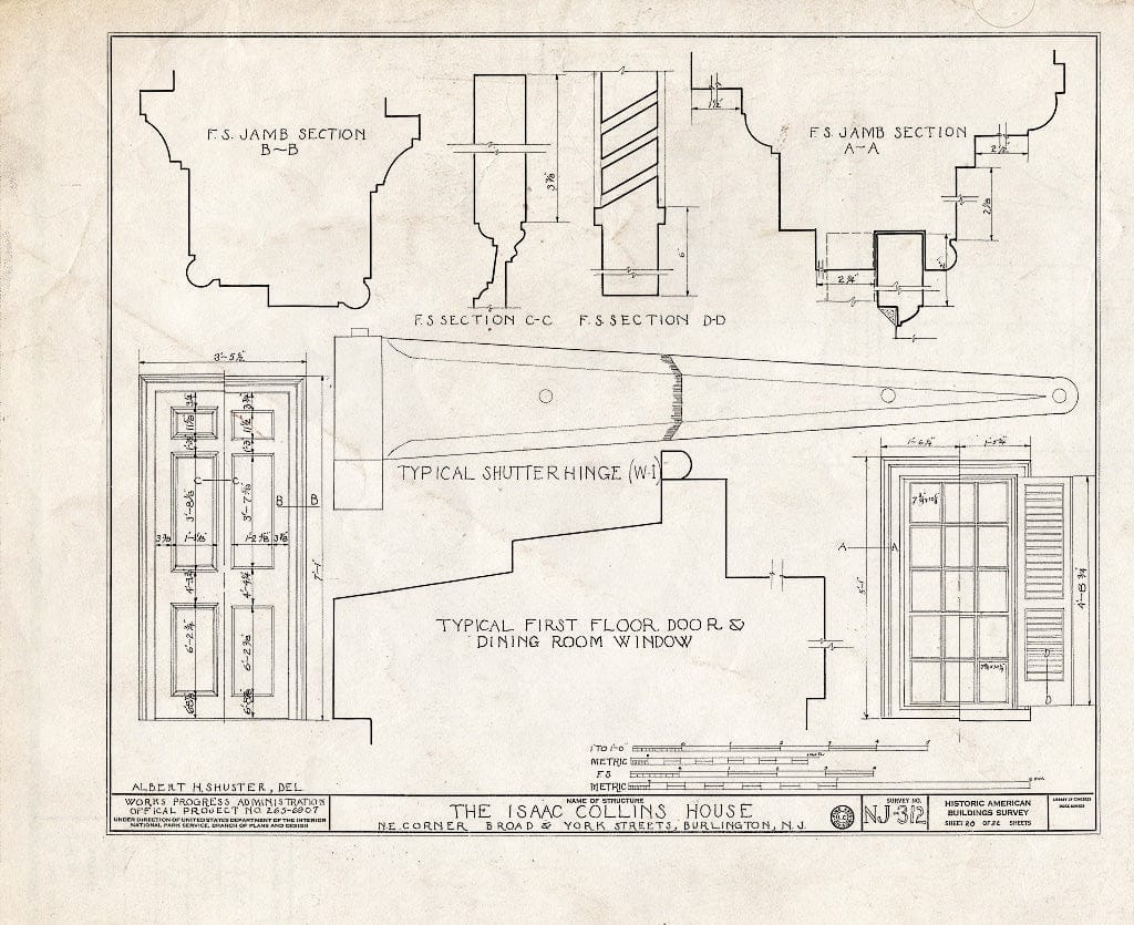 Historic Pictoric : Blueprint HABS NJ,3-BURL,8- (Sheet 20 of 22) - Isaac Neale-Collins House, Broad & York Streets, Burlington, Burlington County, NJ