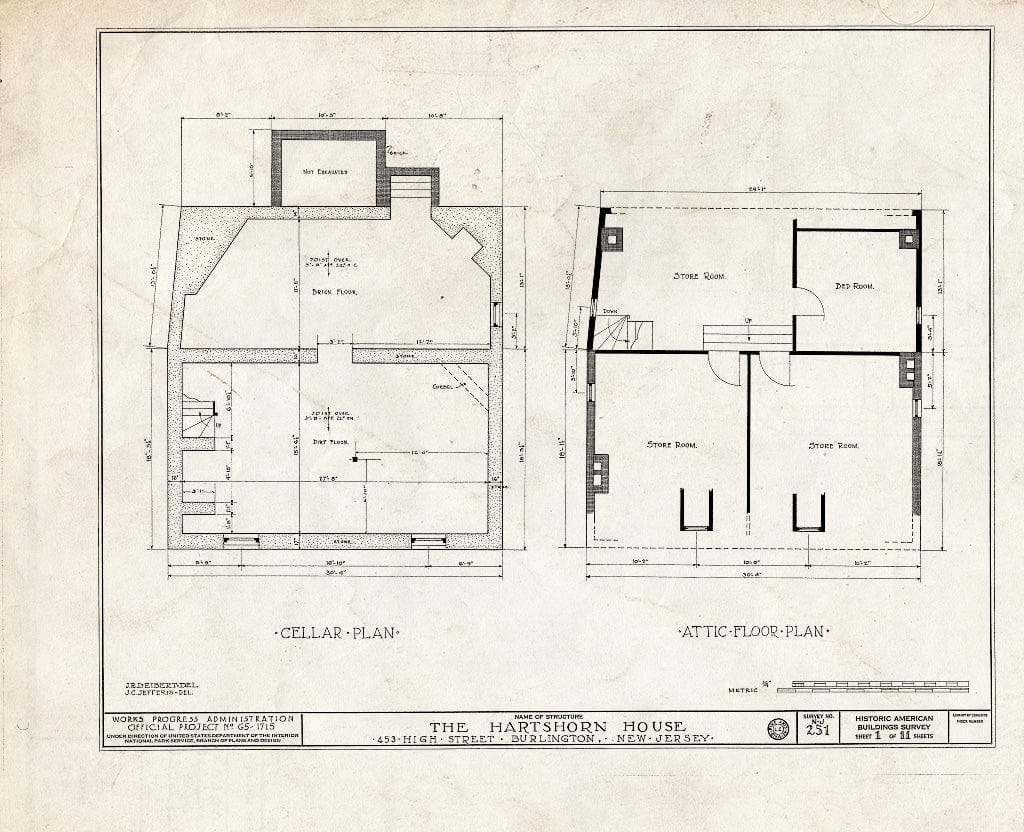 Historic Pictoric : Blueprint HABS NJ,3-BURL,15- (Sheet 1 of 11) - Hartshorn Pearson-How House, 453 High Street, Burlington, Burlington County, NJ