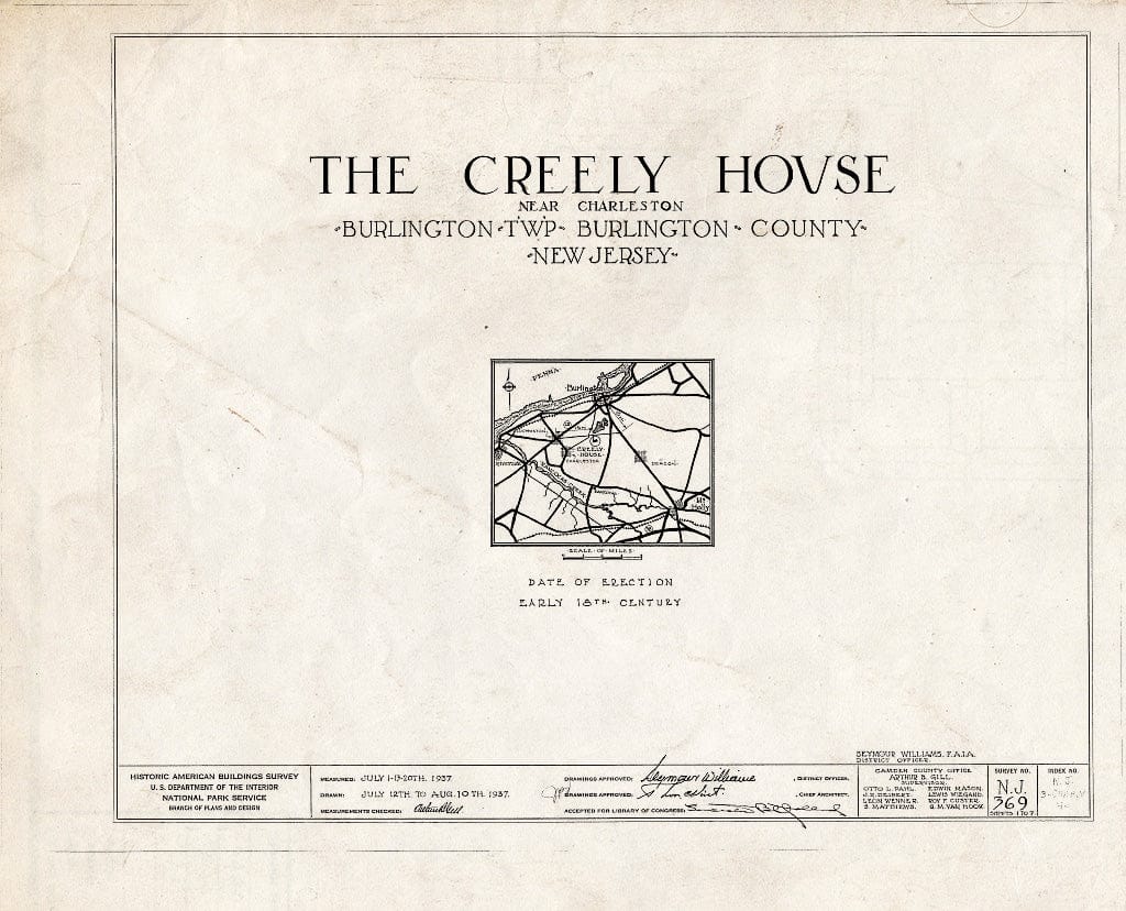 Historic Pictoric : Blueprint HABS NJ,3-Char.V,4- (Sheet 0 of 7) - Rodman-Creely House, Charleston, Burlington County, NJ