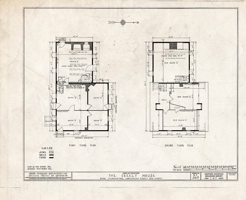 Historic Pictoric : Blueprint HABS NJ,3-Char.V,4- (Sheet 1 of 7) - Rodman-Creely House, Charleston, Burlington County, NJ