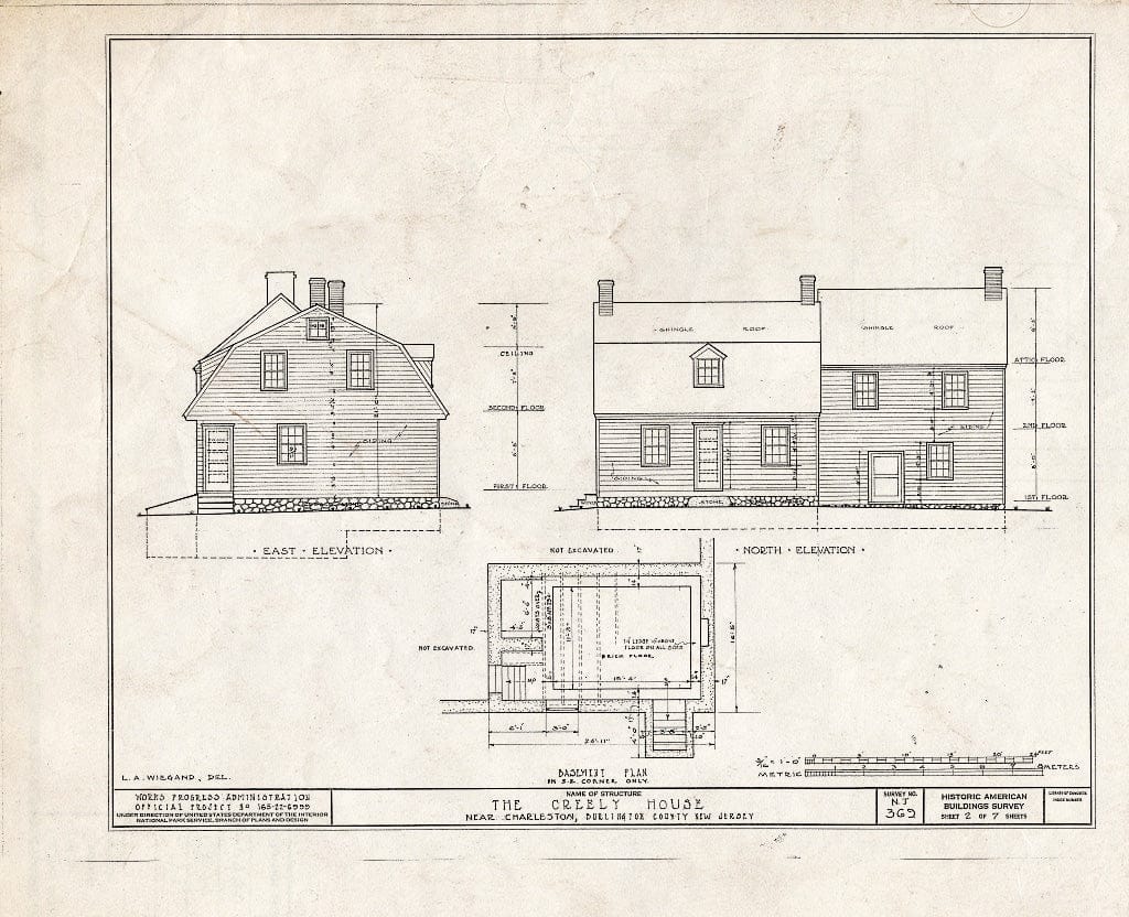 Historic Pictoric : Blueprint HABS NJ,3-Char.V,4- (Sheet 2 of 7) - Rodman-Creely House, Charleston, Burlington County, NJ