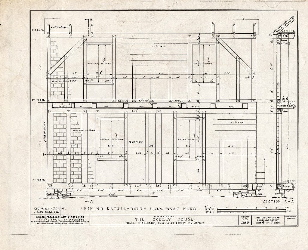 Historic Pictoric : Blueprint HABS NJ,3-Char.V,4- (Sheet 4 of 7) - Rodman-Creely House, Charleston, Burlington County, NJ