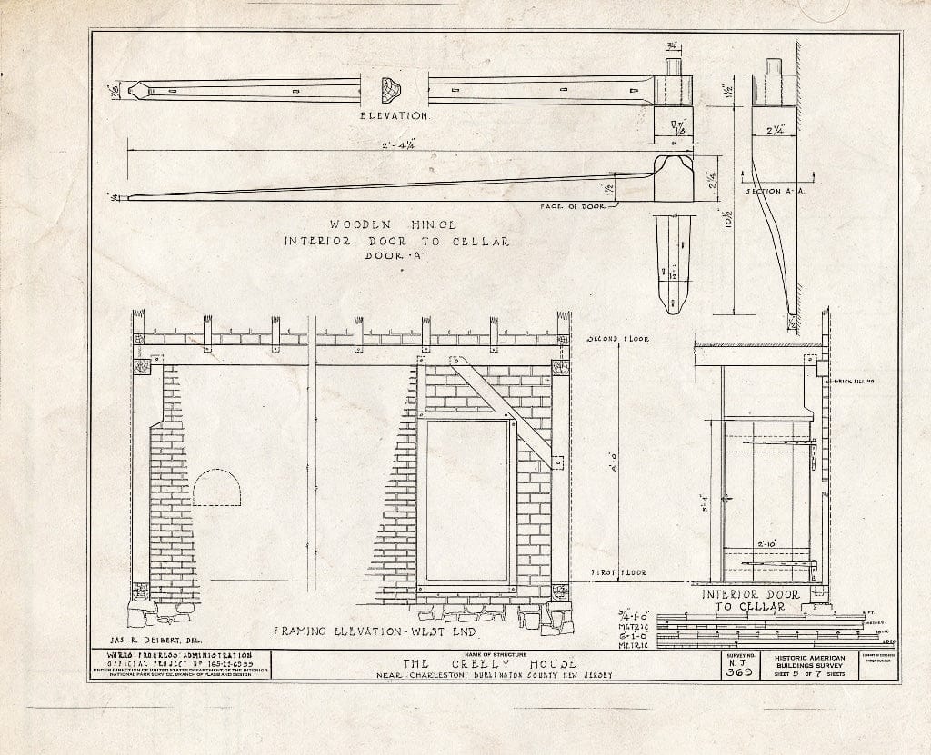 Historic Pictoric : Blueprint HABS NJ,3-Char.V,4- (Sheet 5 of 7) - Rodman-Creely House, Charleston, Burlington County, NJ