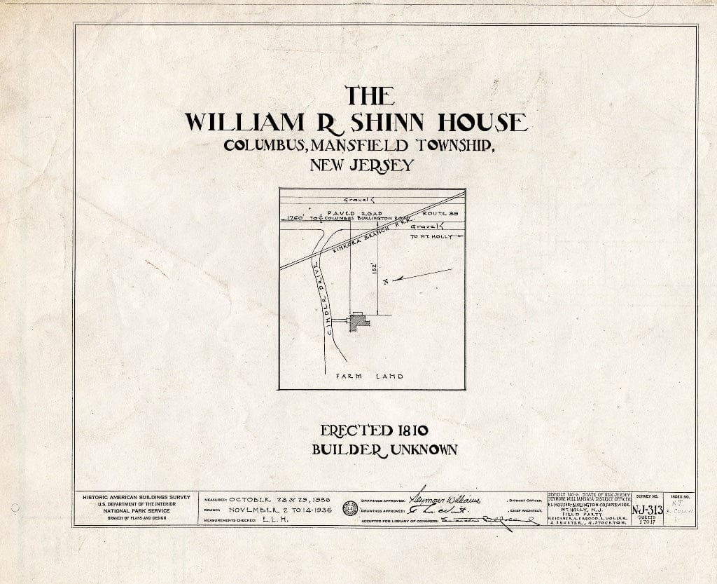 Historic Pictoric : Blueprint HABS NJ,3-COLU,1- (Sheet 0 of 17) - William R. Atkinson-Shinn House, Route 39, Columbus, Burlington County, NJ