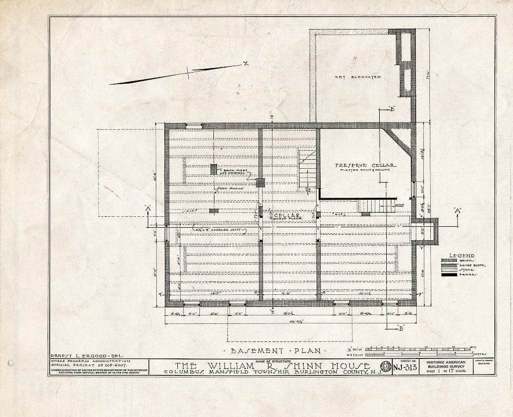 Historic Pictoric : Blueprint HABS NJ,3-COLU,1- (Sheet 1 of 17) - William R. Atkinson-Shinn House, Route 39, Columbus, Burlington County, NJ